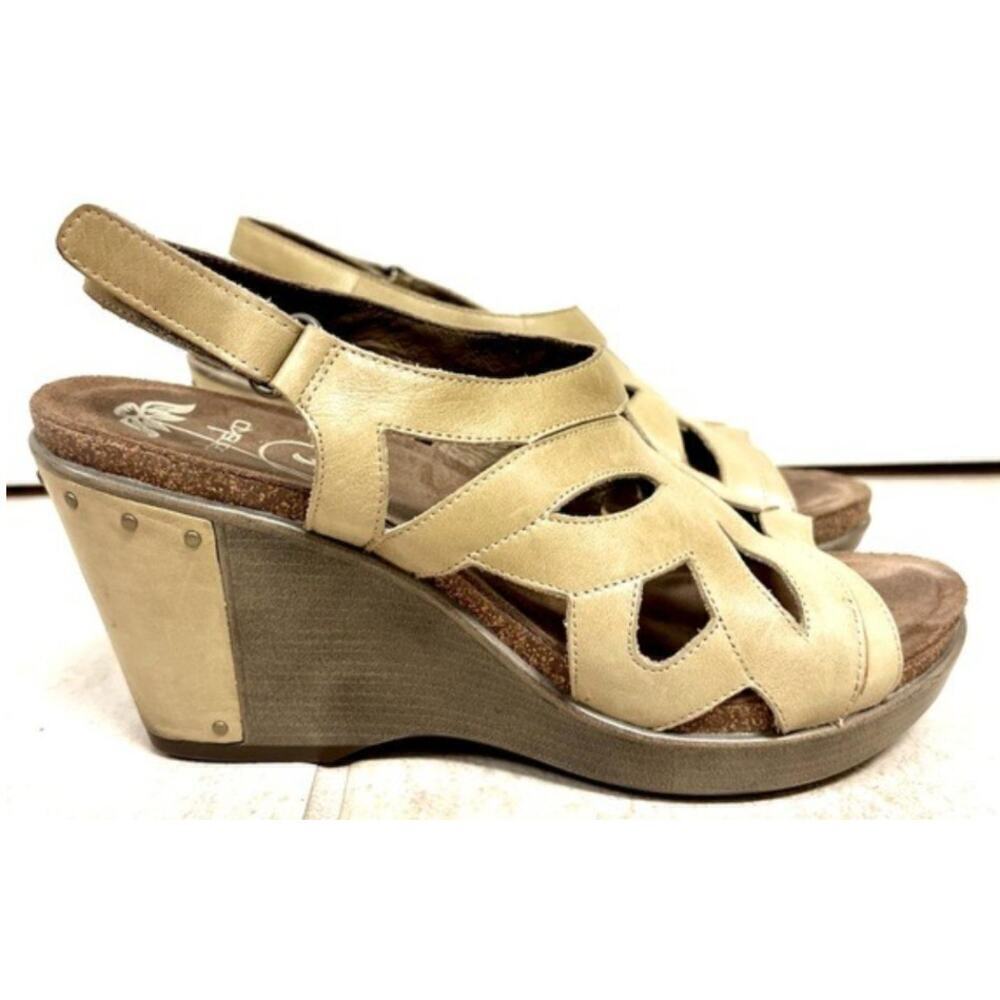 Dansko Cream Leather Cutout Wedge Sandals